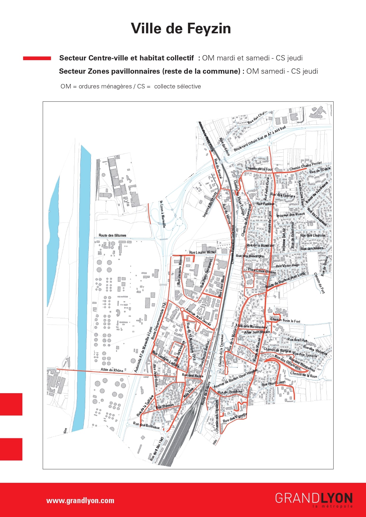 carte collecte dechets Feyzin Metropole de Lyon